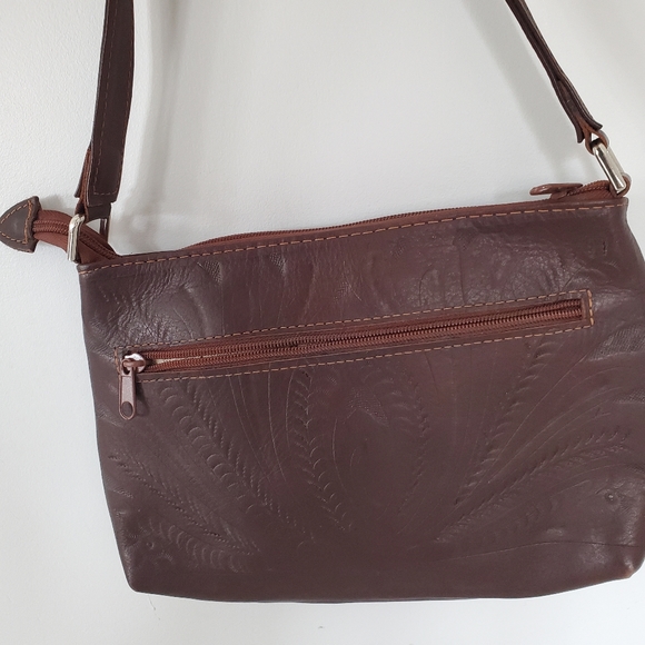 BOHO Western Leather Handbag Floral Tooled Turquoise Cut Outs Pockets Cowgirl - Picture 8 of 15